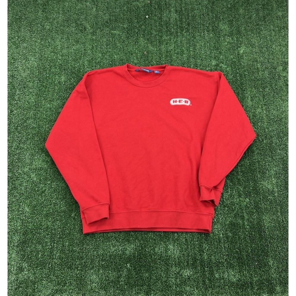 HEB Employee Uniform L HEB Crew Neck Sweatshirt Extra Large Red Pullover Texas
